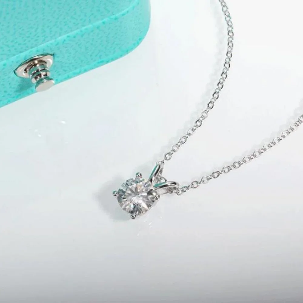 Certified 1ct. t.w. Moissanite Diamond Solitaire 4 Prone Pendant Necklace NEW